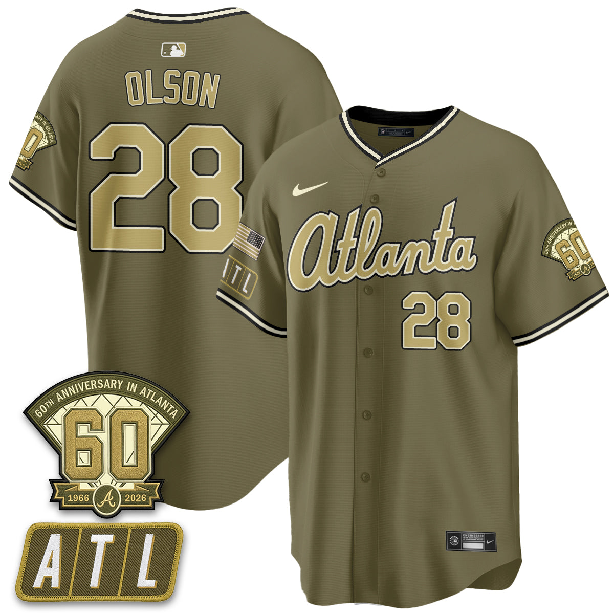 Atlanta Braves New Era Olive 2026 Armed Forces Day Vapor Limited Jersey - All Stitched