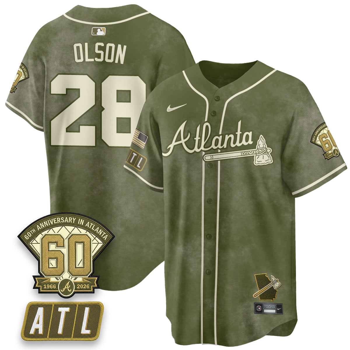 Atlanta Braves New Era Olive 2026 Armed Forces Day Vapor Limited Jersey - All Stitched