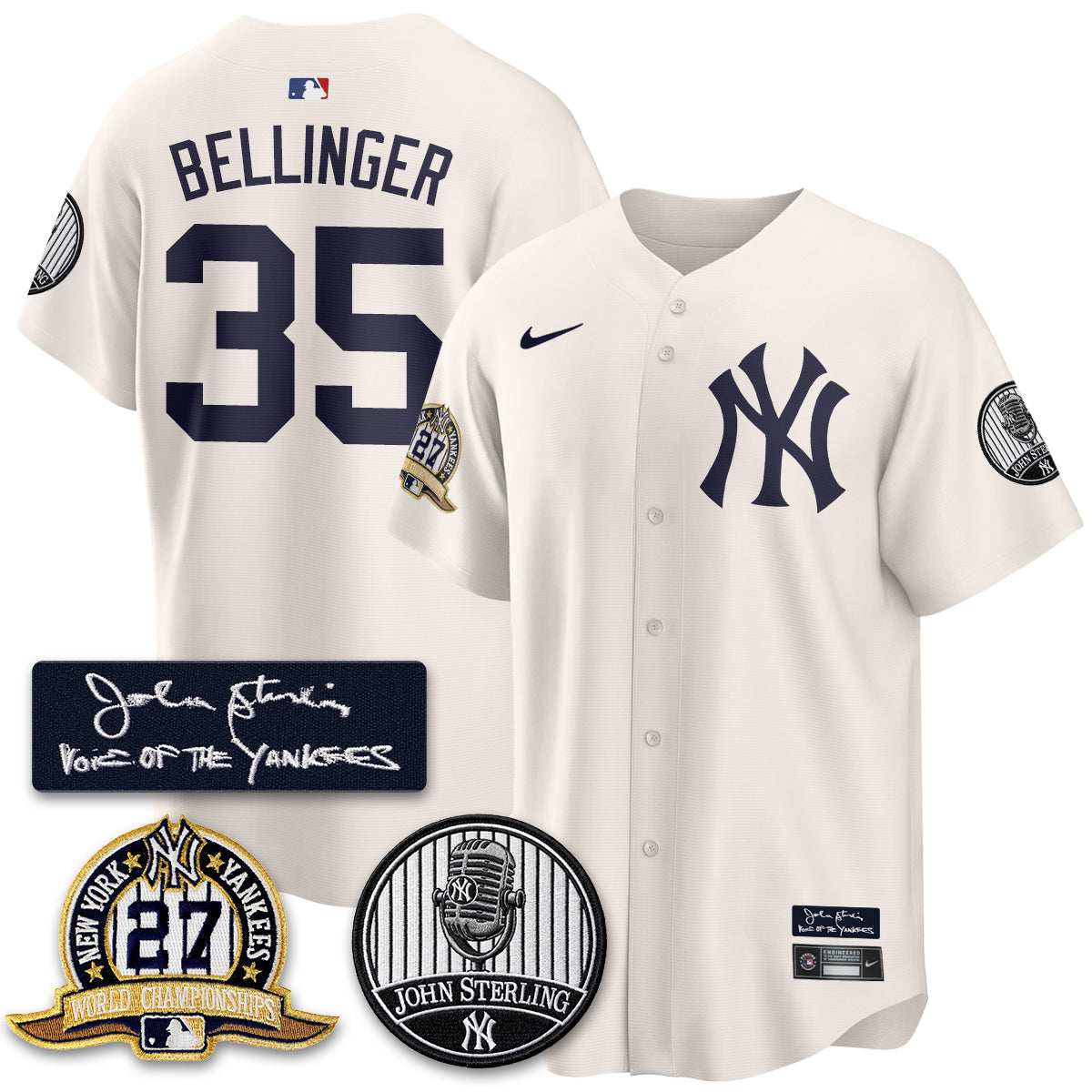 NYY John Sterling Tribute Patch Vapor Premier Limited Jersey - Stitched
