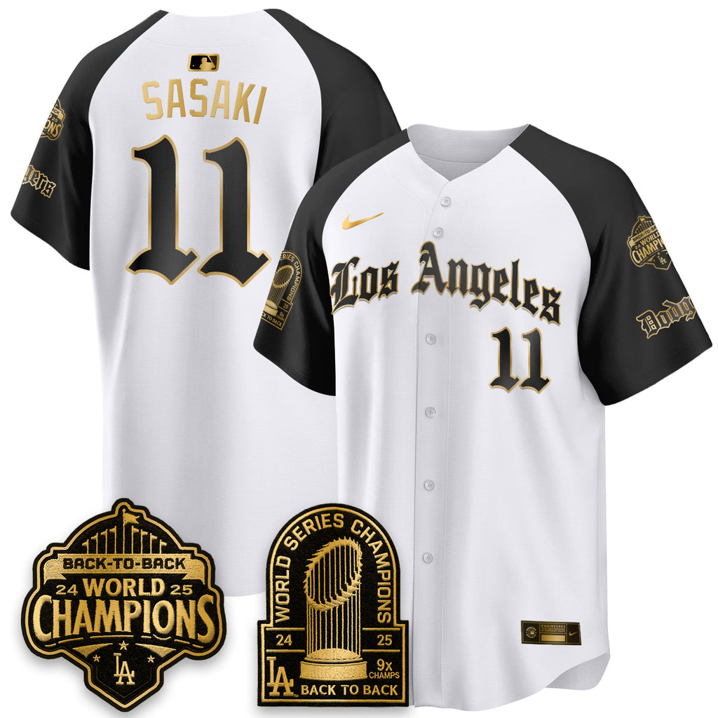 Los Angeles Dodgers WS Champions Back 2 Back Patch Vapor Premier Limited Gothic Edition Jersey - All Stitched