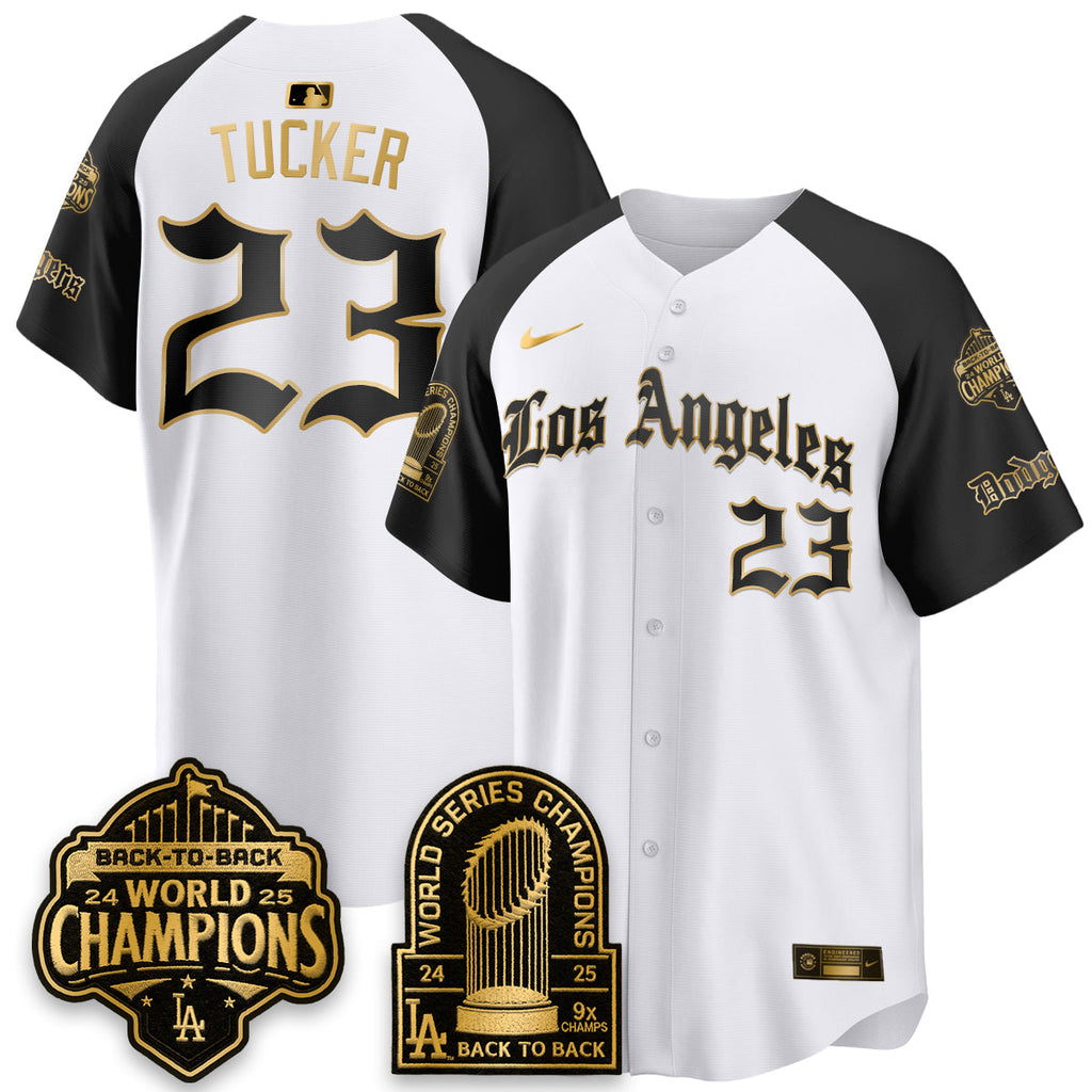 Los Angeles Dodgers WS Champions Back 2 Back Patch Vapor Premier Limited Gothic Edition Jersey - All Stitched
